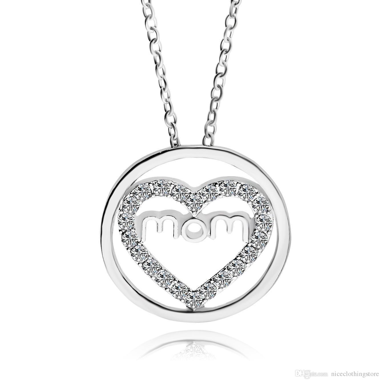 1338x1338 Wholesale Crystal Heart Mom Necklace Silver Plated Guardian Mother
