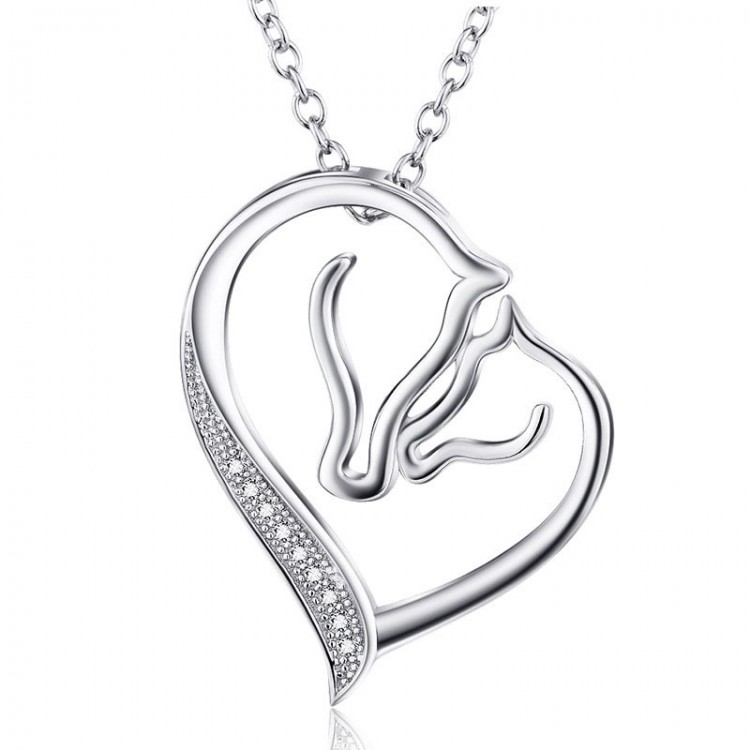 750x750 925 Sterling Silver Necklace Jewelry Collier Crystal Heart Horse