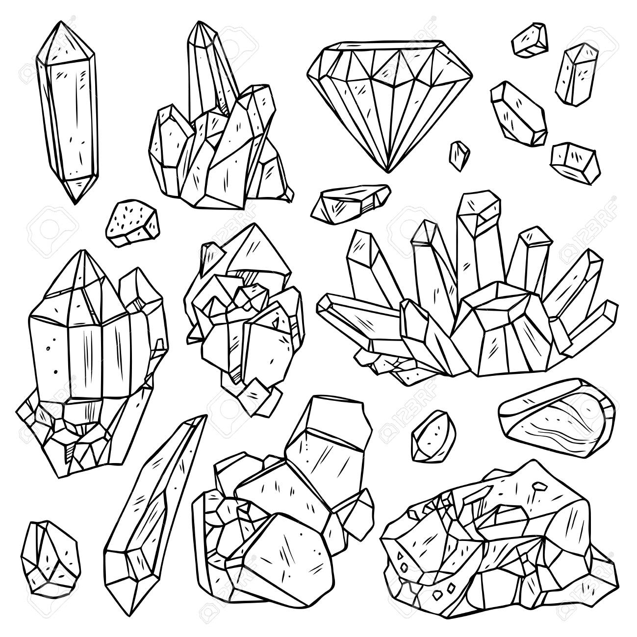 1299x1300 Set Of Hand Drawn Crystals And Minerals. Trendy Hipster Design