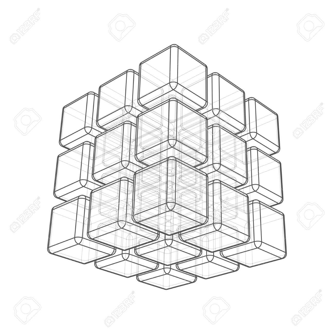 1300x1300 Cube 3d Wireframe On White Royalty Free Cliparts, Vectors,