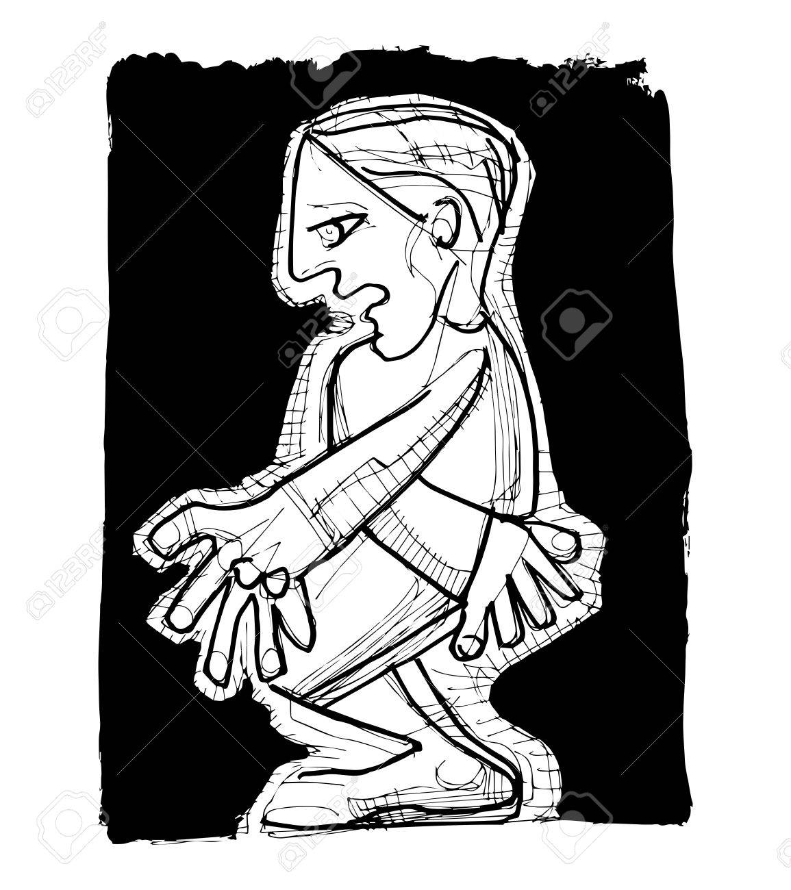 1155x1300 Hand Drawn Vector Illustration Or Drawing Of An Ashamed Cubist