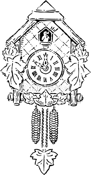 298x573 Vector Art A Cuckoo Clock Striking Ten O'Clock Embroidery