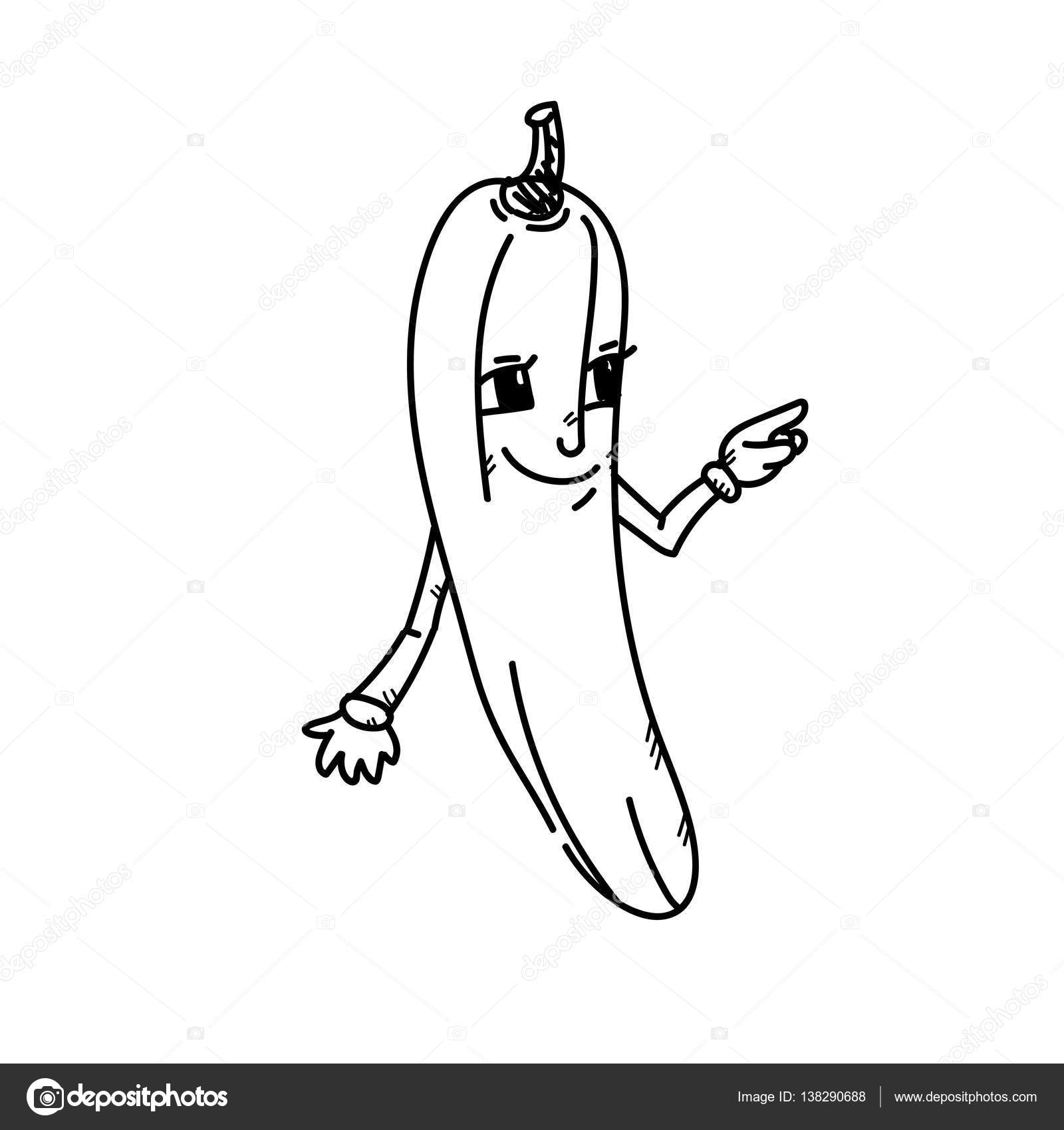 1600x1700 Freehand Drawing Cartoon Character Cucumber. Stock Photo