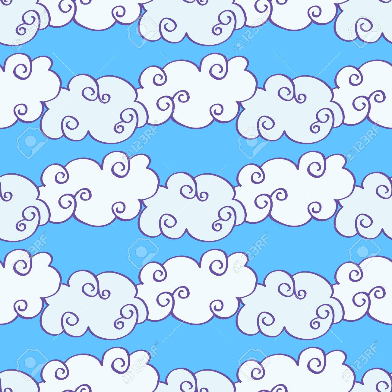 1300x1300 Vector Hand Drawn Clouds Over The Blue Sky Seamless Pattern