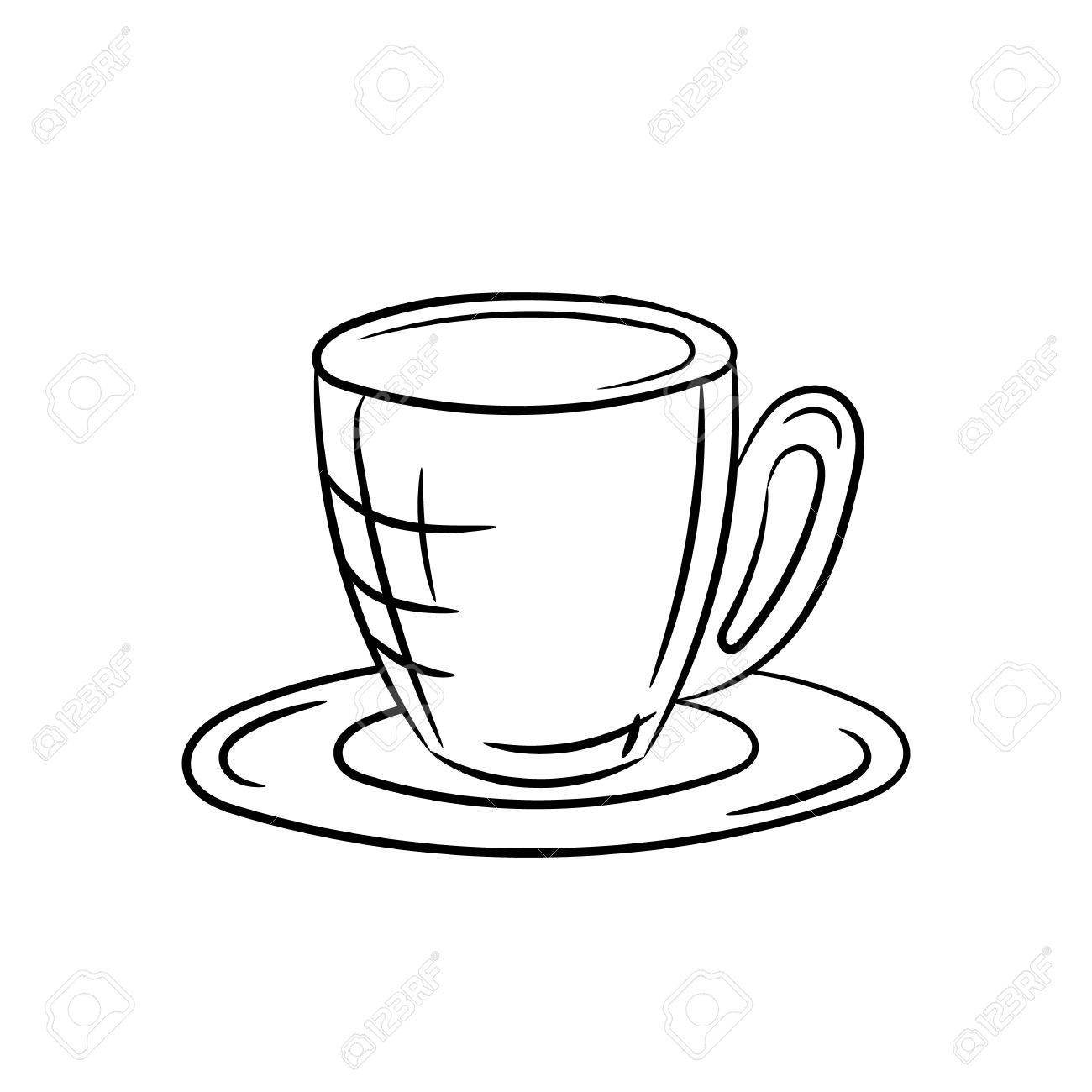 1300x1300 Hand Draw Cup And Saucer On A White Background Royalty Free