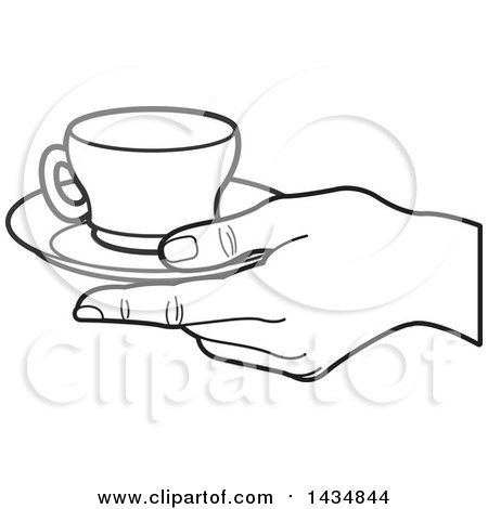 450x470 Clipart Of A Black And White Hand Holding A Tea Cup And Saucer