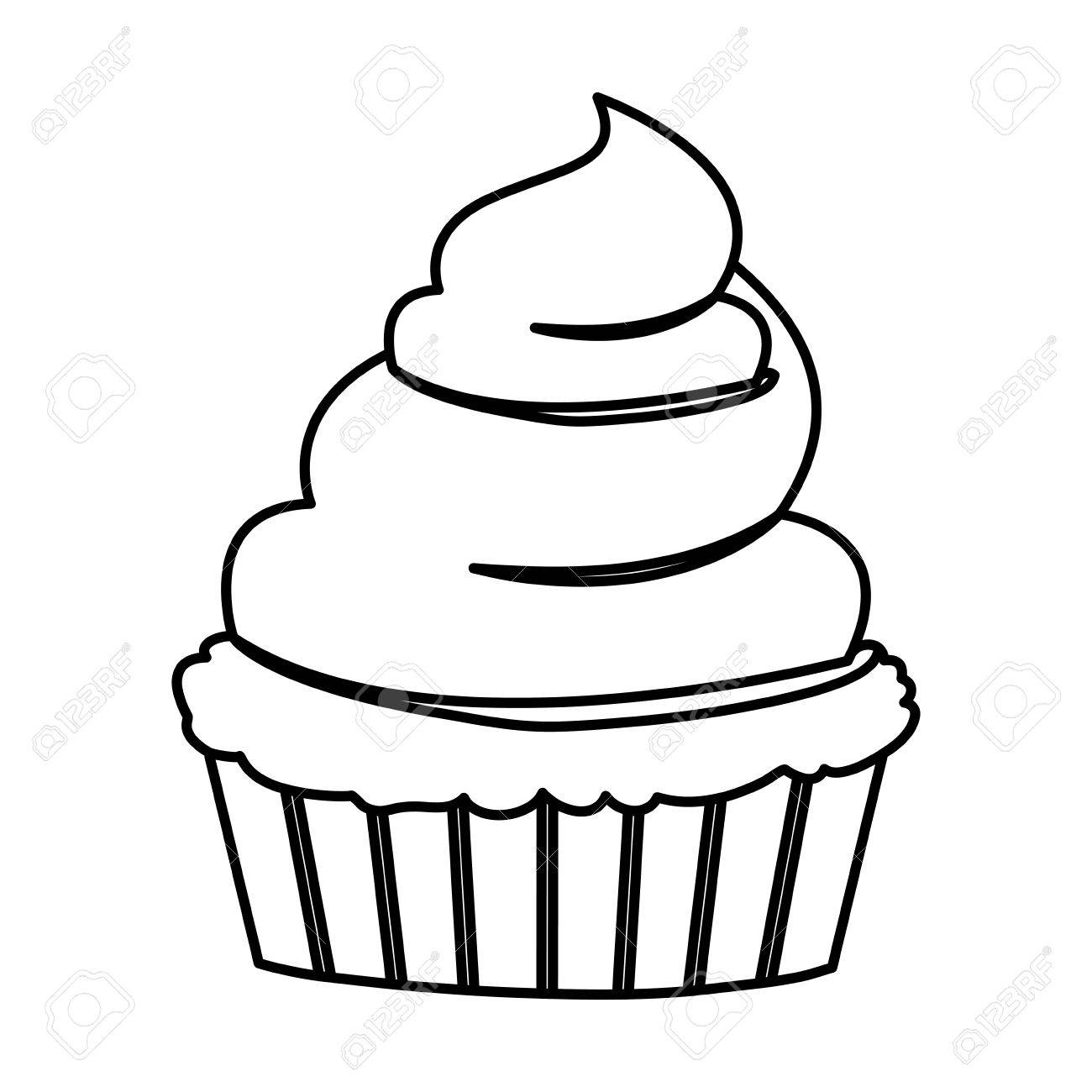 1300x1300 Sketch Contour Of Hand Drawing Cupcake With And Vainilla