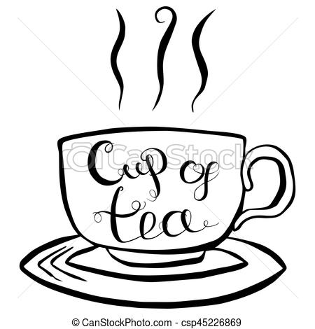 450x470 Cup Of Tea Lettering Vector Illustration. Cup Of Tea Brush Clip