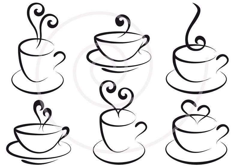 800x560 Coffee And Tea Cups With Hearts, Digital Clip Art, Clipart Set
