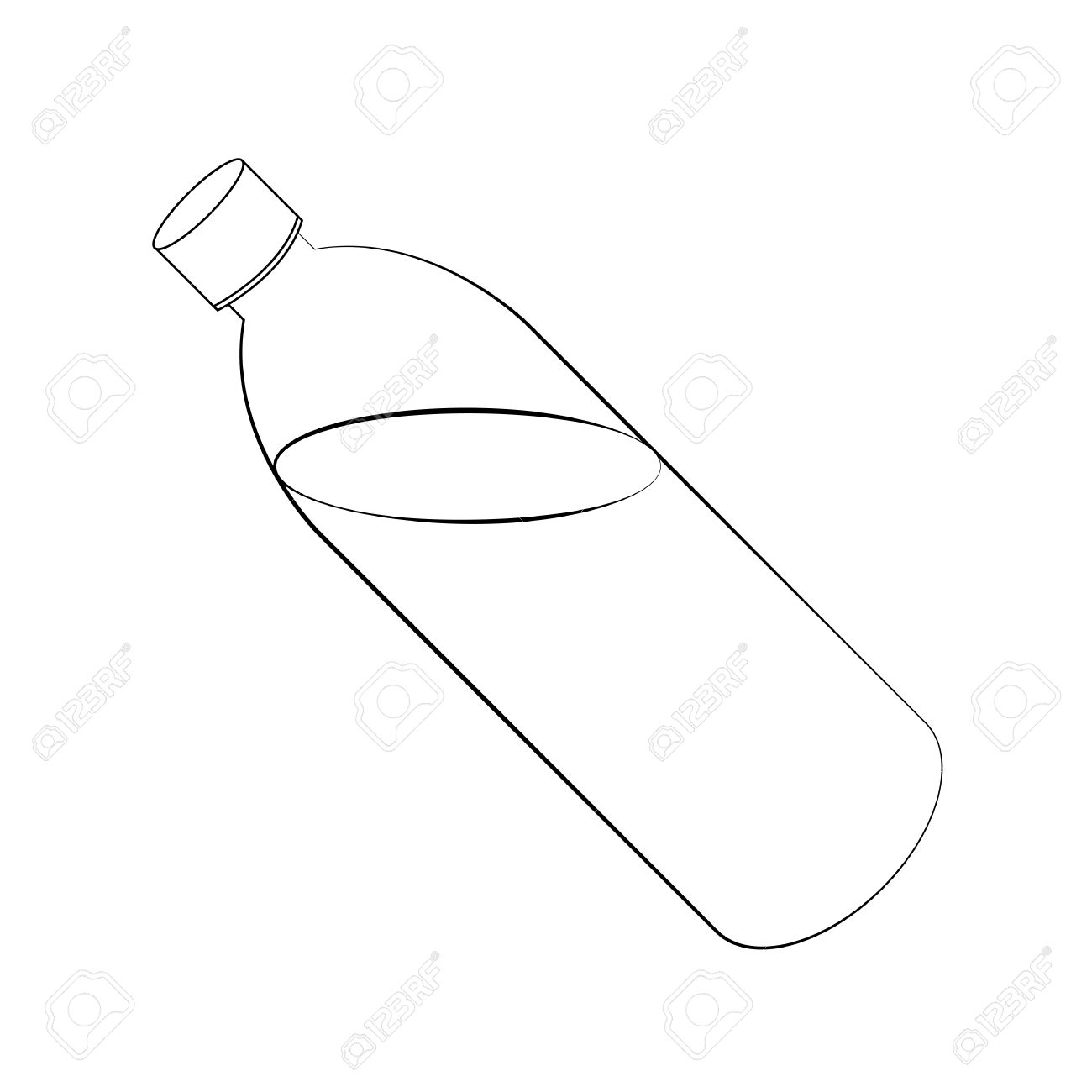 1300x1300 Black Outline Vector Water Bottle On White Background. Royalty
