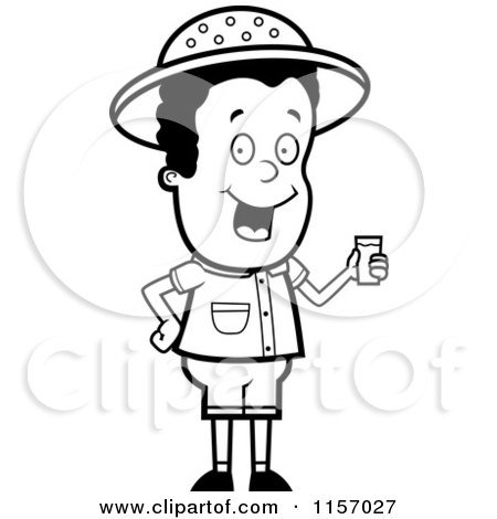 450x470 Cartoon Clipart A Black And White Safari Boy Holding A Cup
