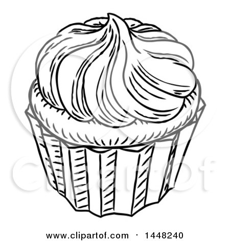 450x470 Clipart Of A Black And White Vintage Engraved Cupcake