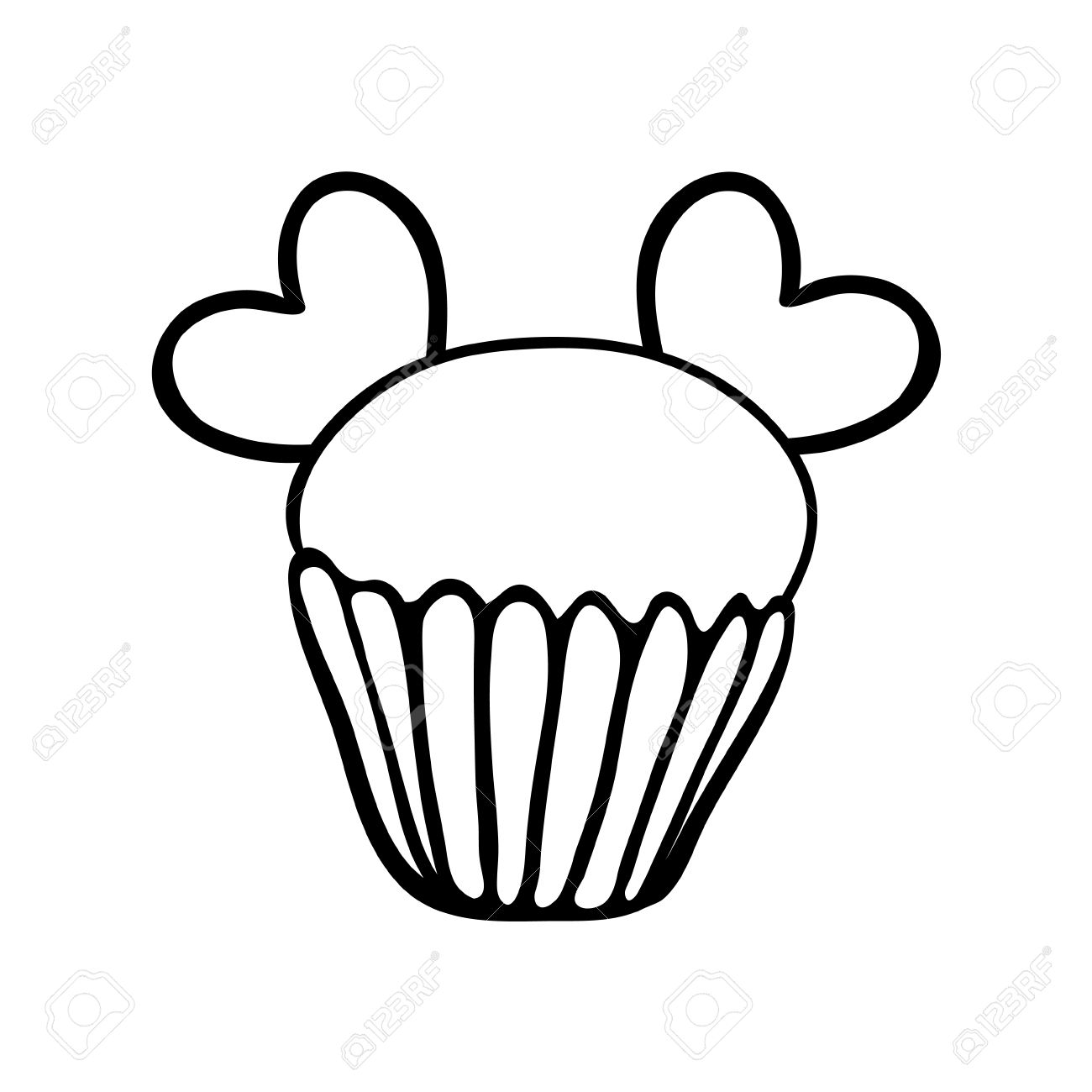 1300x1300 Valentine Cupcake Decorated With Two Hearts. Hand Drawn Sketch