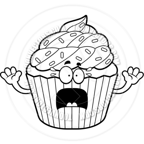 460x460 Cartoon Cupcake Scared (Black And White Line Art) By Cory Thoman