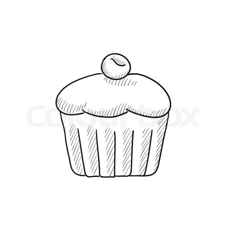 800x800 Cupcake With Cherry Vector Sketch Icon Isolated On Background
