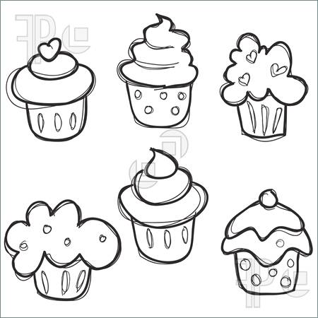 450x450 Illustration Of Hand Drawn Cupcake Set. Royalty Free Vector