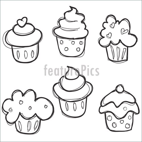 500x500 Baked Goods Hand Drawn Cupcake Set