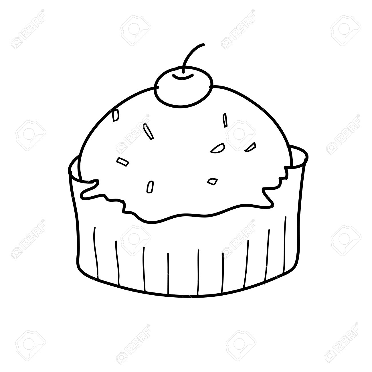 1300x1300 Cup Cake Sketch In Black And White Style Free Hand Drawing Royalty