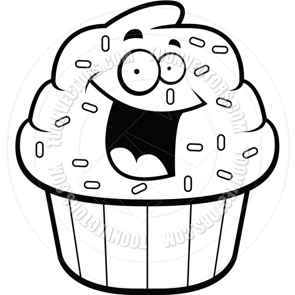 940x940 Cupcake Smiling (Black And White Line Art) By Cory Thoman Toon
