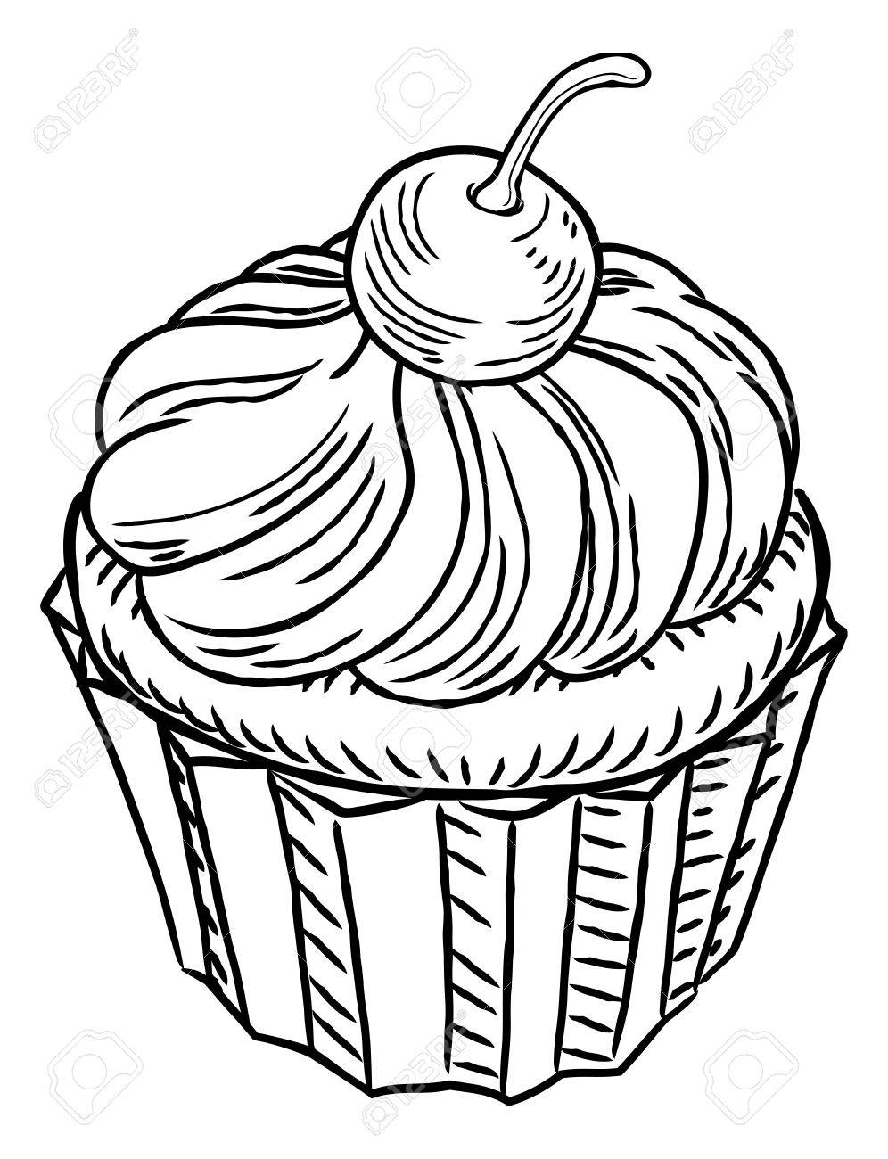 996x1300 A Muffin Cupcake Cake Hand Draw In A Retro Vintage Woodcut