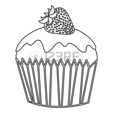 450x450 Sketch Contour Of Hand Drawing Cupcake With Buttercream Decorative