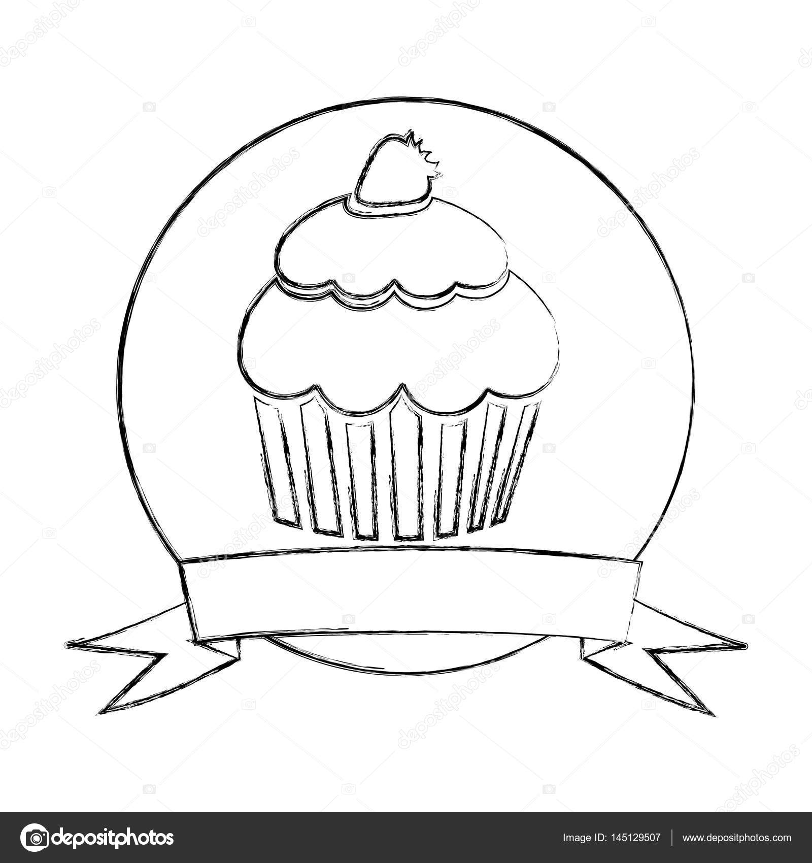 1600x1700 Monochrome Sketch Of Circular Frame With Ribbon And Cupcake