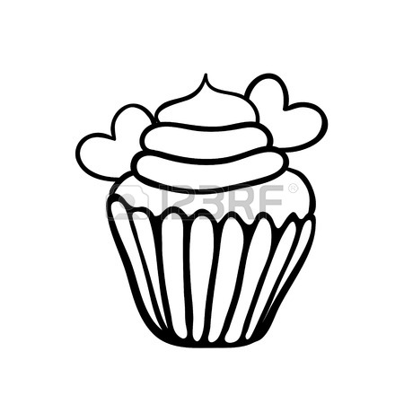 450x450 Valentine Cupcake Decorated With Heart Topper. Hand Drawn Sketch