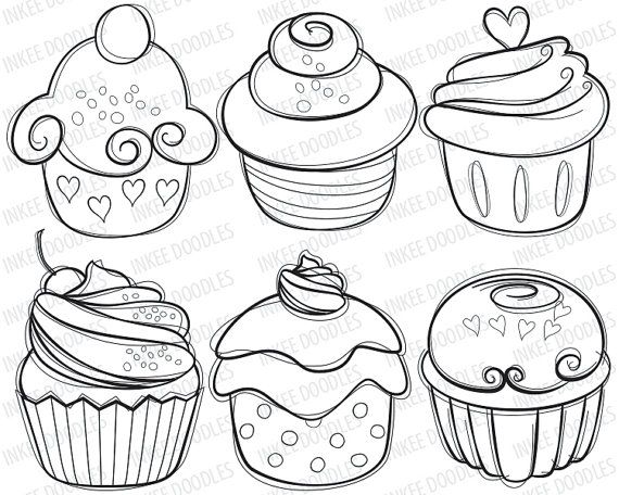 570x456 Cupcake Digital Stamps