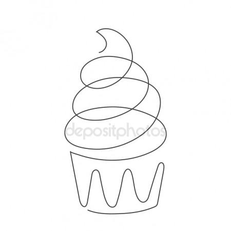 450x450 Continuous Line Cupcake Isolated On White Background Stock