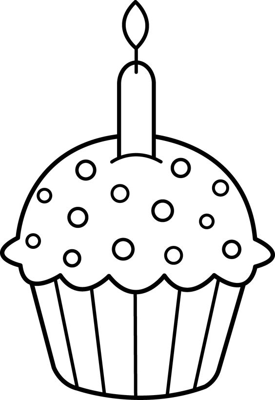 564x820 Cupcake With Candle Clipart Black And White