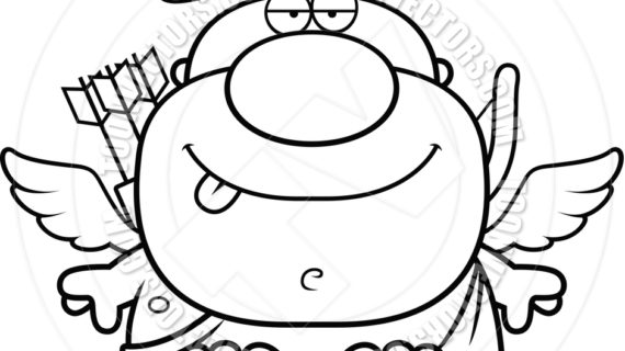 570x320 Cupid Drawing Cartoon Cartoon Cupid Man Sitting (Black And White