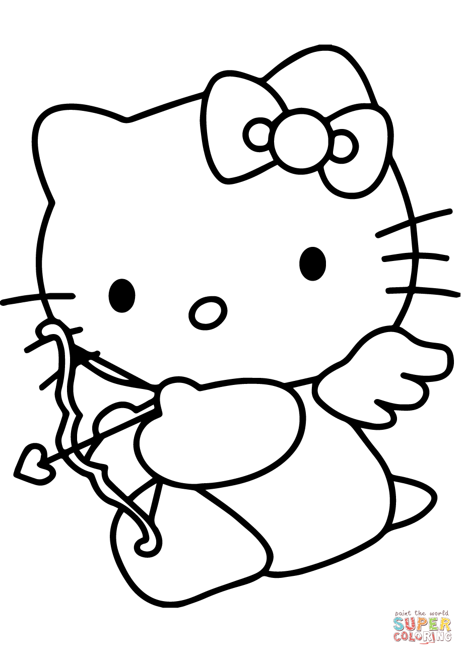 919x1300 Hello Kitty Valentine's Day Cupid Coloring Page Free Printable
