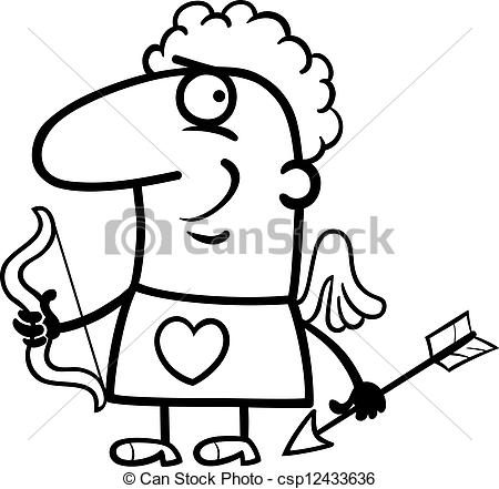 450x441 Valentine Man In Cupid Costume Cartoon. Black And White Vectors