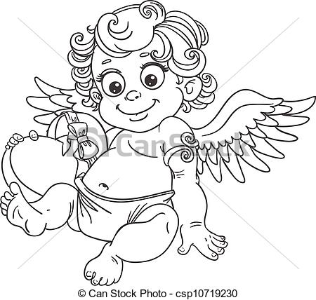 450x428 Fun Cupid With Box Candy Outline. Fun Cupid With Box