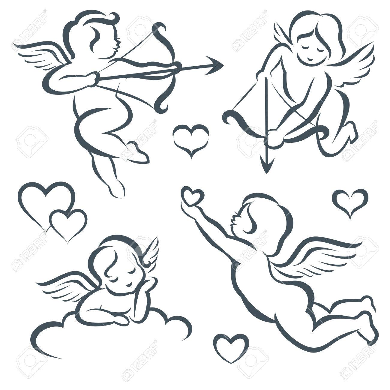 1300x1300 Valentines Day Cupid Collection, Set Of Angels And Hearts Royalty