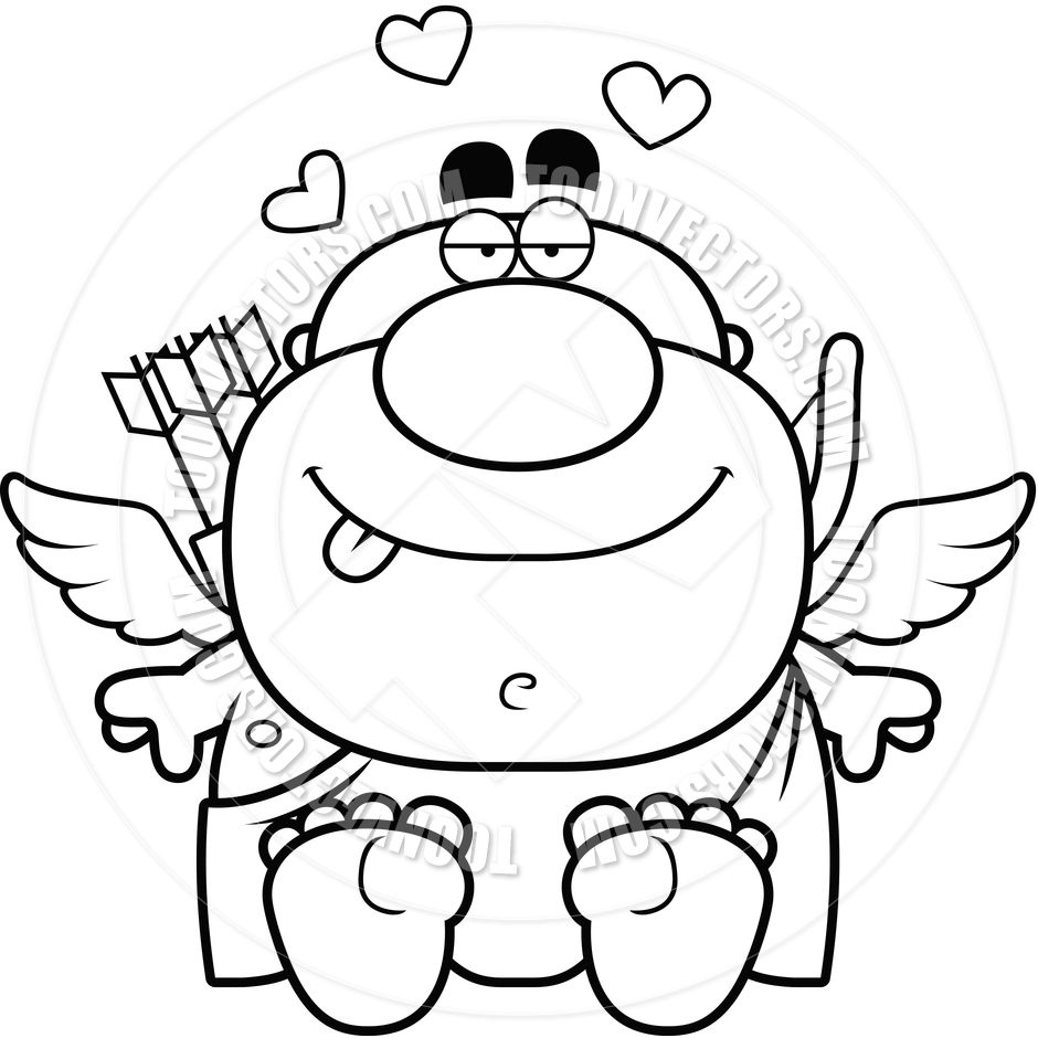 940x940 Cupid Drawing Cartoon Cartoon Cupid Man Sitting (Black And White