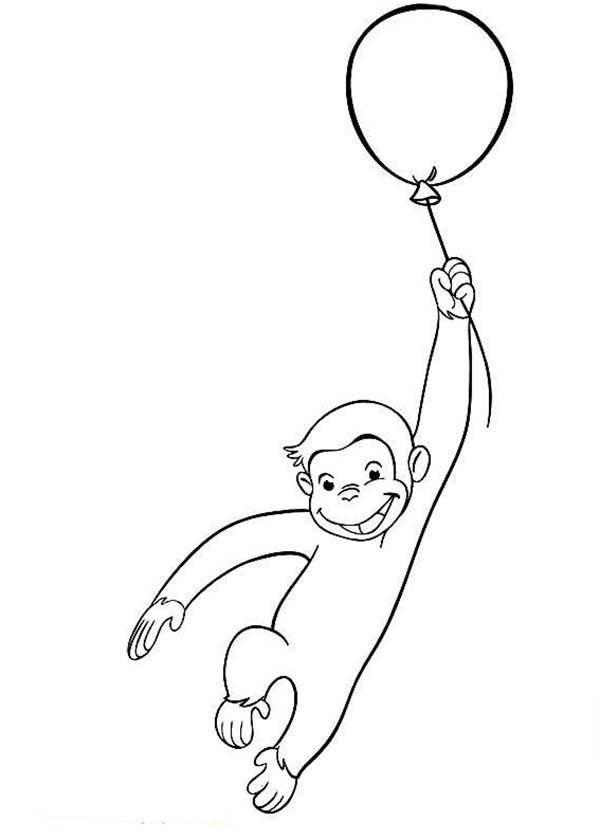 600x840 Curious George Fly With Balloon Coloring Page