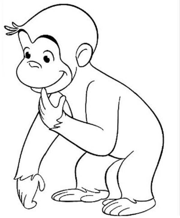 600x728 Curious George Wondering Why Coloring Page