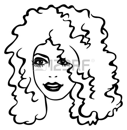 438x450 Drawing The Head Of A Beautiful Woman With Curly Hair Luxuriant