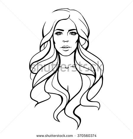 450x470 Contour Drawing Of Girl With Wavy Hair