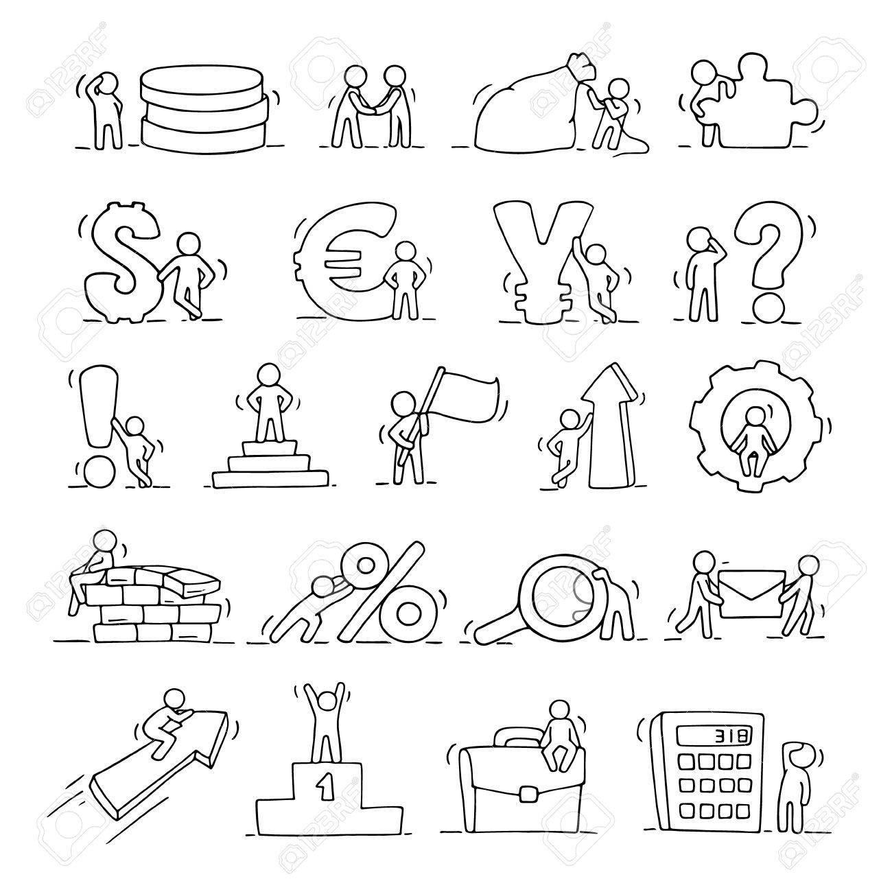 1300x1300 Finance And Business Icons Set Of Sketch Working Little People