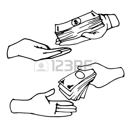 450x450 Hands Giving And Receiving Money, Hand Drawn Vector Doodle Royalty