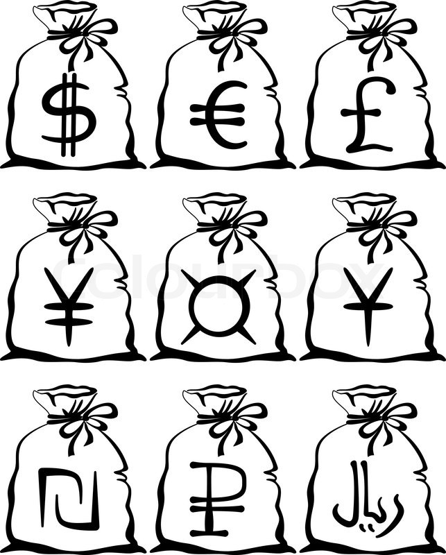 643x800 Set Of Pictogram Money Bags With Currency Signs Dollar, Euro