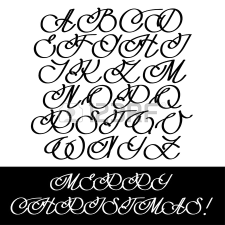 450x450 Graphic Calligraphy Alphabet Set. Cursive Text. Letters And Digits