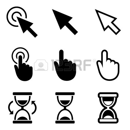 450x450 Cursor Icons. Mouse Pointer Set. Arrow, Hand, Hourglass. Vector