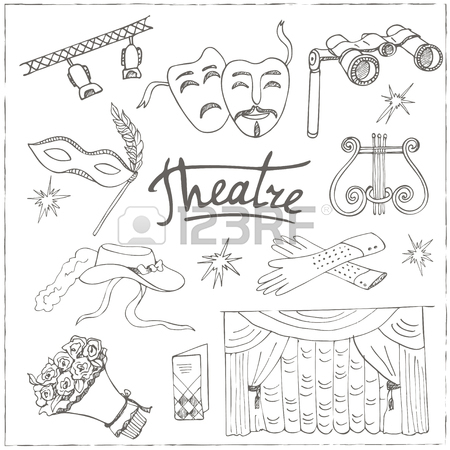 450x450 Hand Drawn Doodle Theater Set Masks Lyra Flowers Curtain Stage