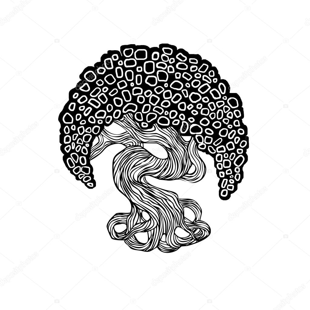 1024x1024 Graphics Bonsai Tree. Curve Trunk, Big Crown Stock Vector