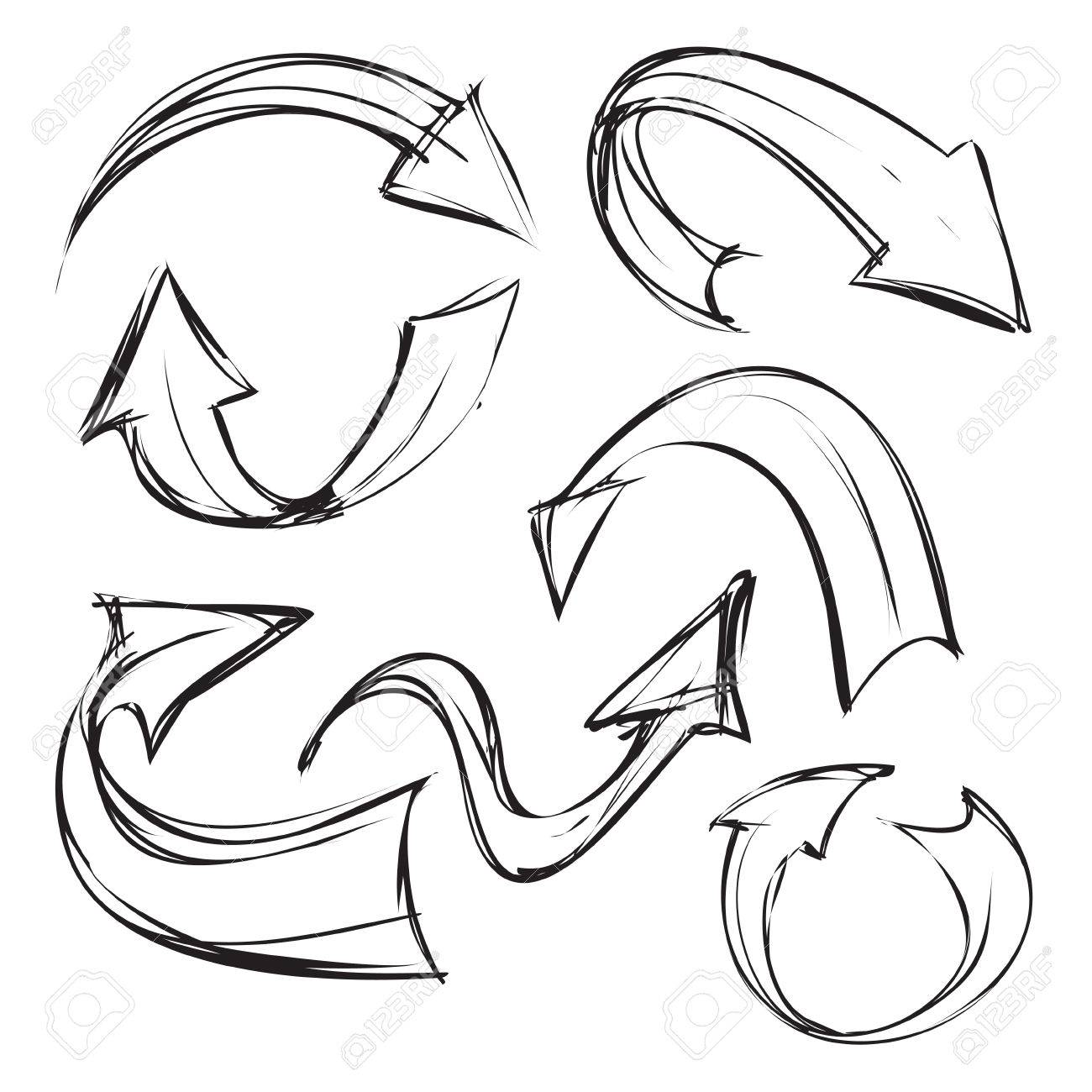 1300x1300 Vector Illustration Of Curved Arrows In Simple Sketch Doodle