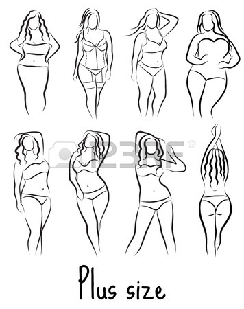 356x450 Set Girl Silhouette Sketch Plus Size Model. Curvy Woman Symbol