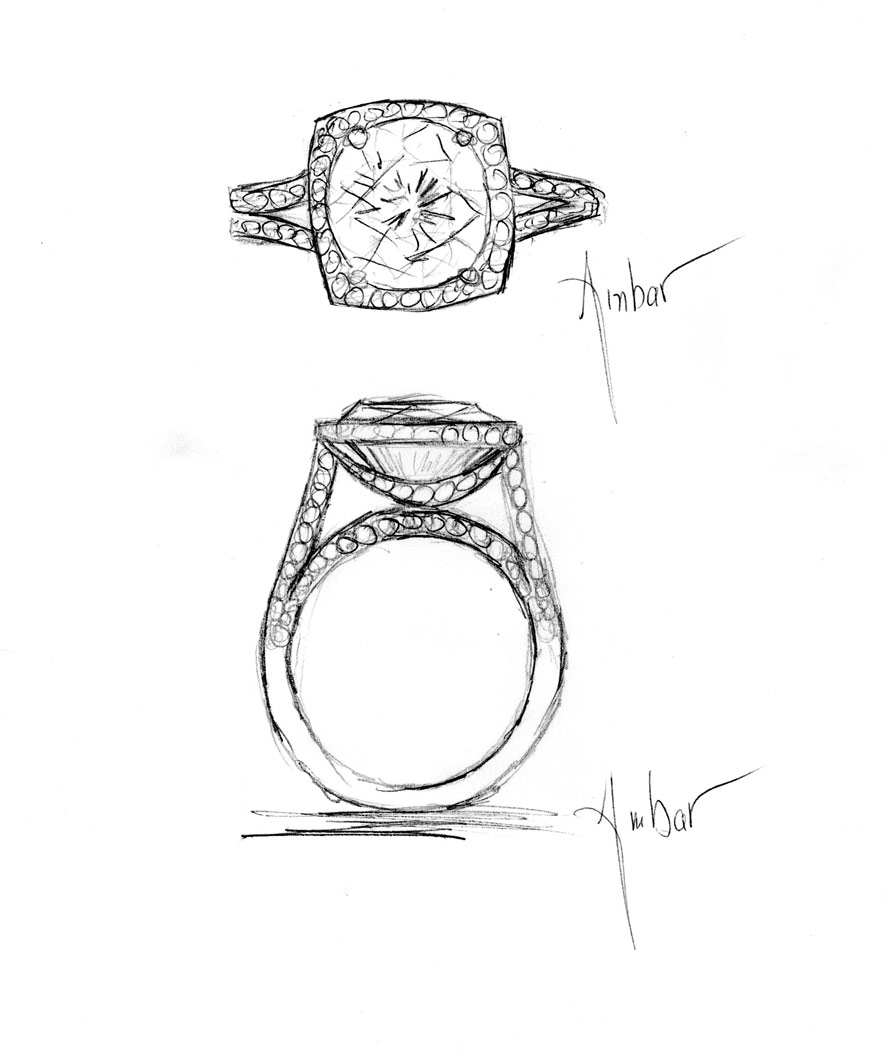 885x1050 Hand Drawing Of Custom Engagement Ring Setting
